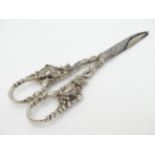 Late 19thC / early 20thC American Sterling silver grape shears with fruiting vine decoration to