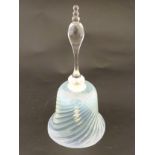 A Vaseline glass bell with clear glass handle,