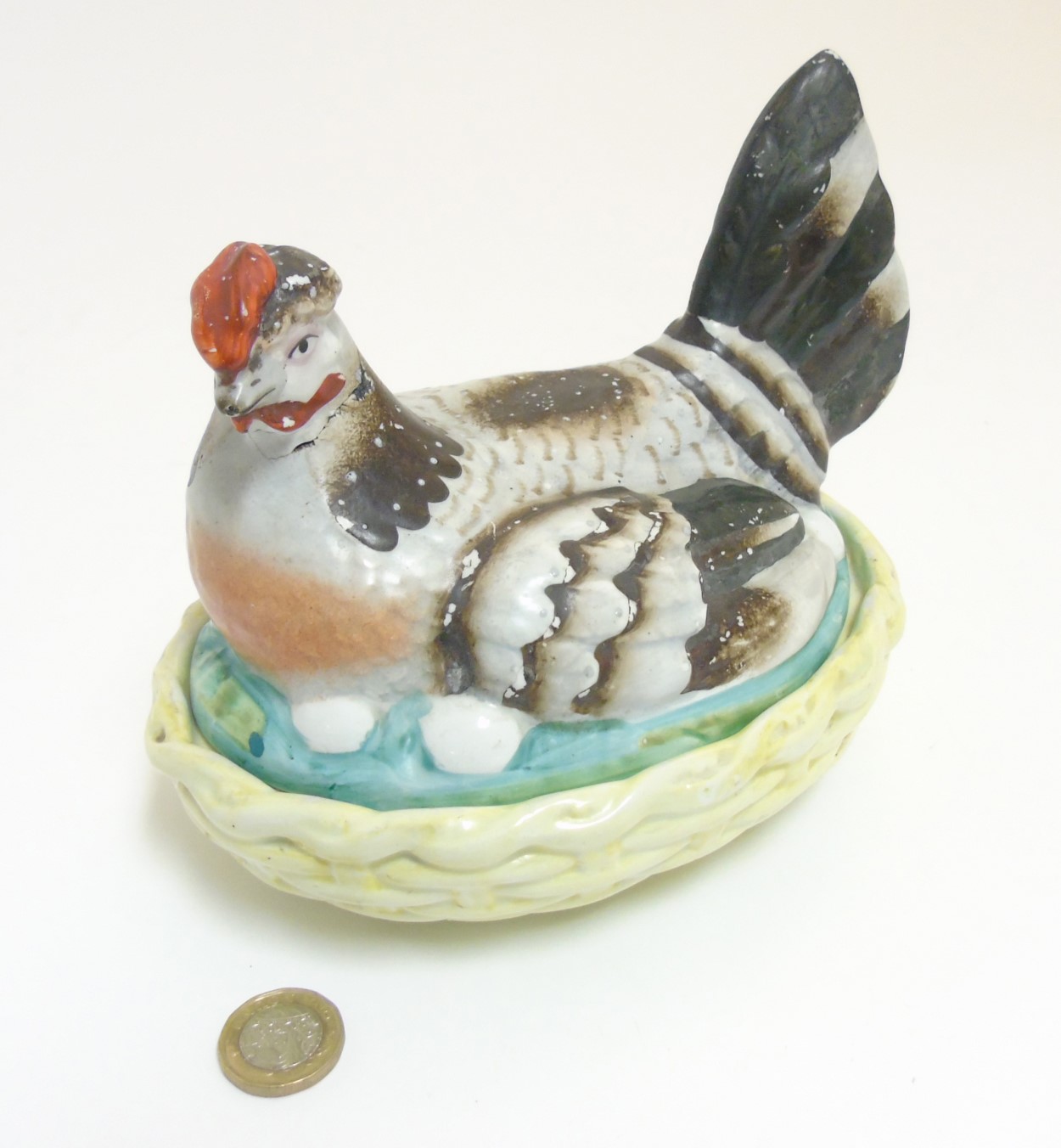 A 19thC Staffordshire hen on nest tureen with yellow basket, - Image 2 of 10