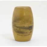 Mauchline ware : A Turned treen needlework / sewing thimble / needle keep of barrel decorated with