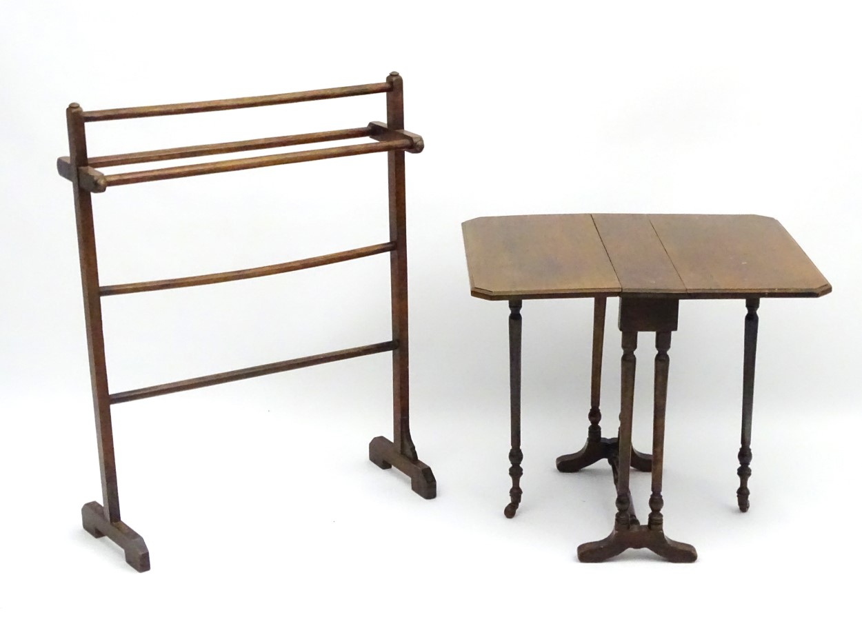 An early 20thC Sutherland table, together with an Arts & Crafts towel rail. - Image 2 of 3