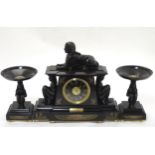 Egyptian Revival Clock and Garnitures - a Belgian slate clock retailed by Dent,
