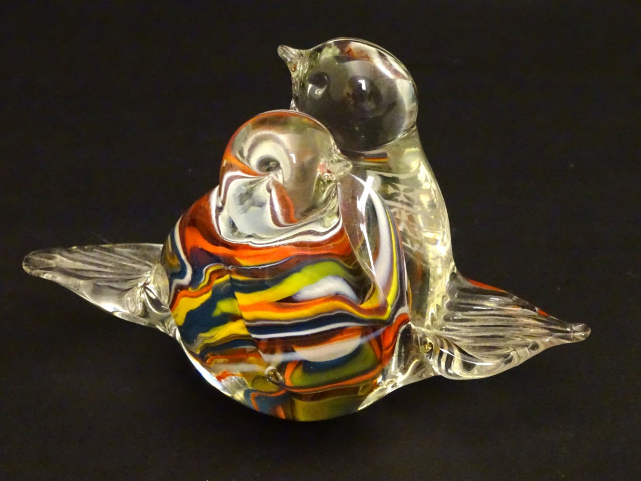 Mdina Glass , Malta : a pair of entwined Glass Love Birds with stripped decoration ,