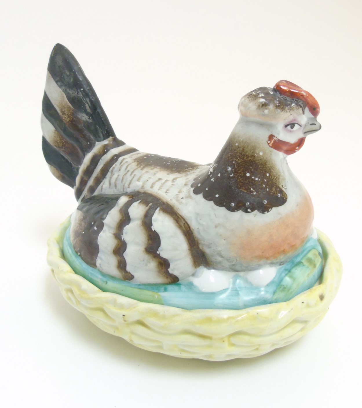 A 19thC Staffordshire hen on nest tureen with yellow basket, - Image 3 of 10