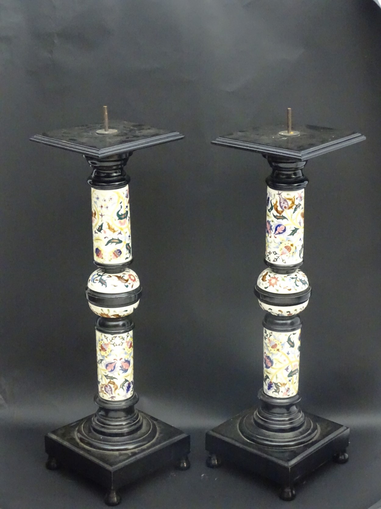 A pair of early 20thC columns/stands in the Zsolnay faience style, - Image 2 of 14