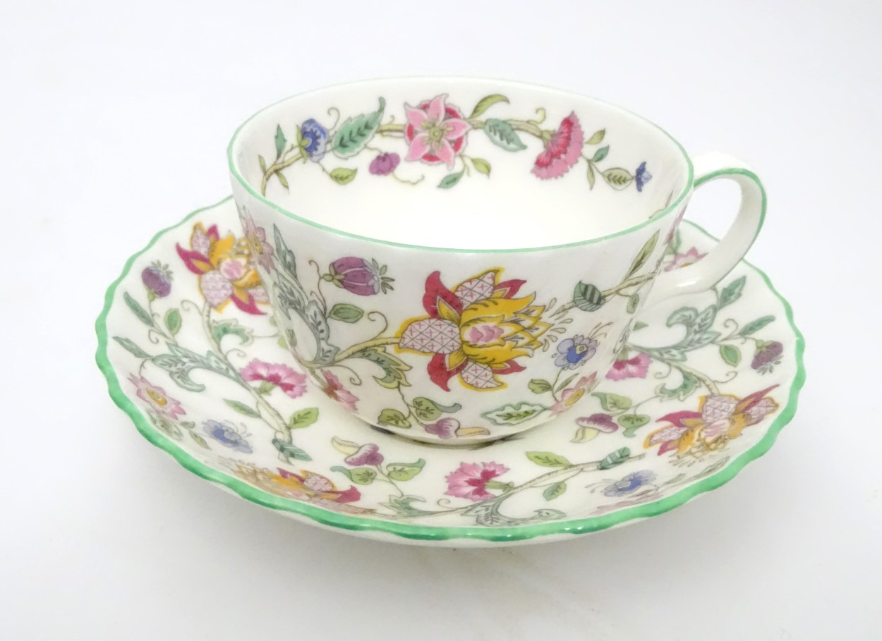 Minton Haddon Hall: A quantity of green rim Haddon Hall tea service pieces designs by John - Image 8 of 14