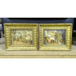 A pair of Victorian gilt frames with continental polychrome prints CONDITION: Please