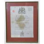 A framed passport dated 3rd March 1909, on Whitman watermarked paper with foreign office indents,