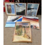 An assortment of 6 oils and watercolour pictures CONDITION: Please Note - we do not