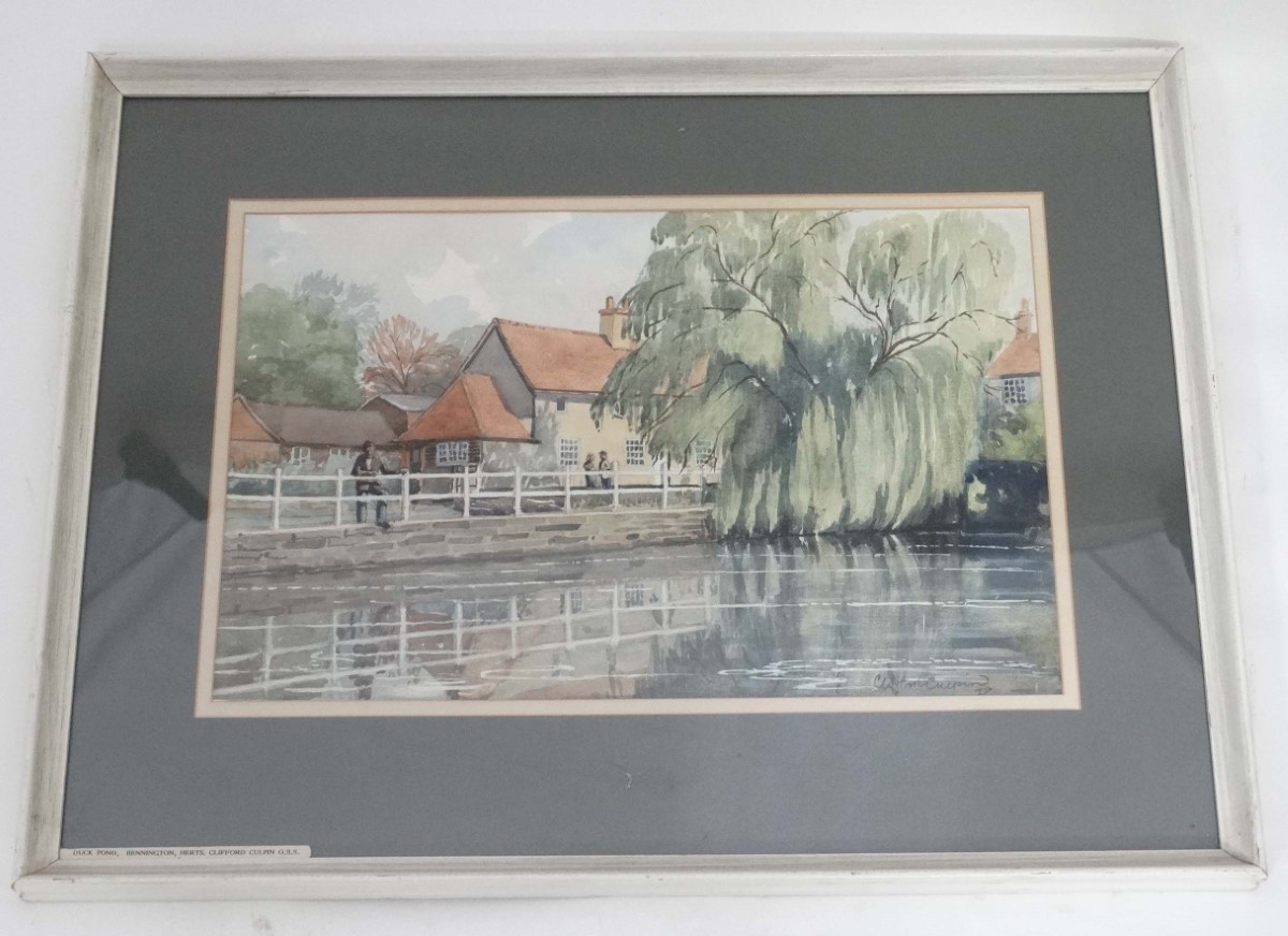 Clifford Culpin Mid-late XX, Watercolour, ' Duck Pond , Bennington Herts ', - Image 3 of 3