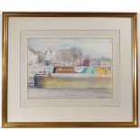 Carolyn Piets XX Pencil and watercolor Canal boats ' Chelsea' Signed and dated '81' lower right and