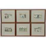 Cricket: Gunning King ? Early XX, A set of 6 hand coloured wood engravings,