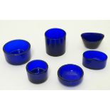 Glass : an assortment of six blue glass liners (for cruets) (6) CONDITION: Please