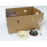 A box of miscellaneous, to include bunnykins items, clocks, inkwells, glassware, ceramics etc.