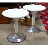 A pair vintage retro tulip shaped white bistro tables (2) CONDITION: Please Note -