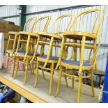Vintage Retro : A set of 8 Bentwood cafe / Bistro chairs with blonde beech hoop back and circular