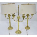Three brass lamp bases with two shades CONDITION: Please Note - we do not make