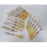 A quantity of bone handled dessert cutlery with hallmarked silver collars CONDITION: