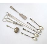 Assorted silver plated wares to include meat skewer,