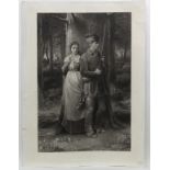 W H Simmons after GH Boughton, 1875 monochrome engraving , American, ' Too near the War-path ',