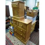 A pine, 2/3 chest of drawers together with a bedside cabinet