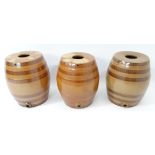 Three Stoneware salt glazed 6 gallon barrels.