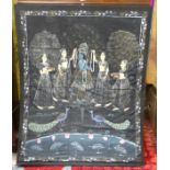 Indian Hindu hand painted scene on fabric,