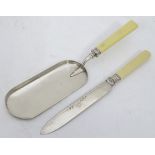 Crumb scoop + bread knife silver ferrules and ivorine handles EPNS blades CONDITION: