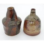 Studio Pottery: A Retro studio pottery stoneware lamp base with stylized foliate decoration,