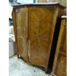 A French Marquetry tall cupboard / wardrobe with two internal shelves,