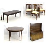 Dining suite, with extending dining table of oval form, three drawer dresser,