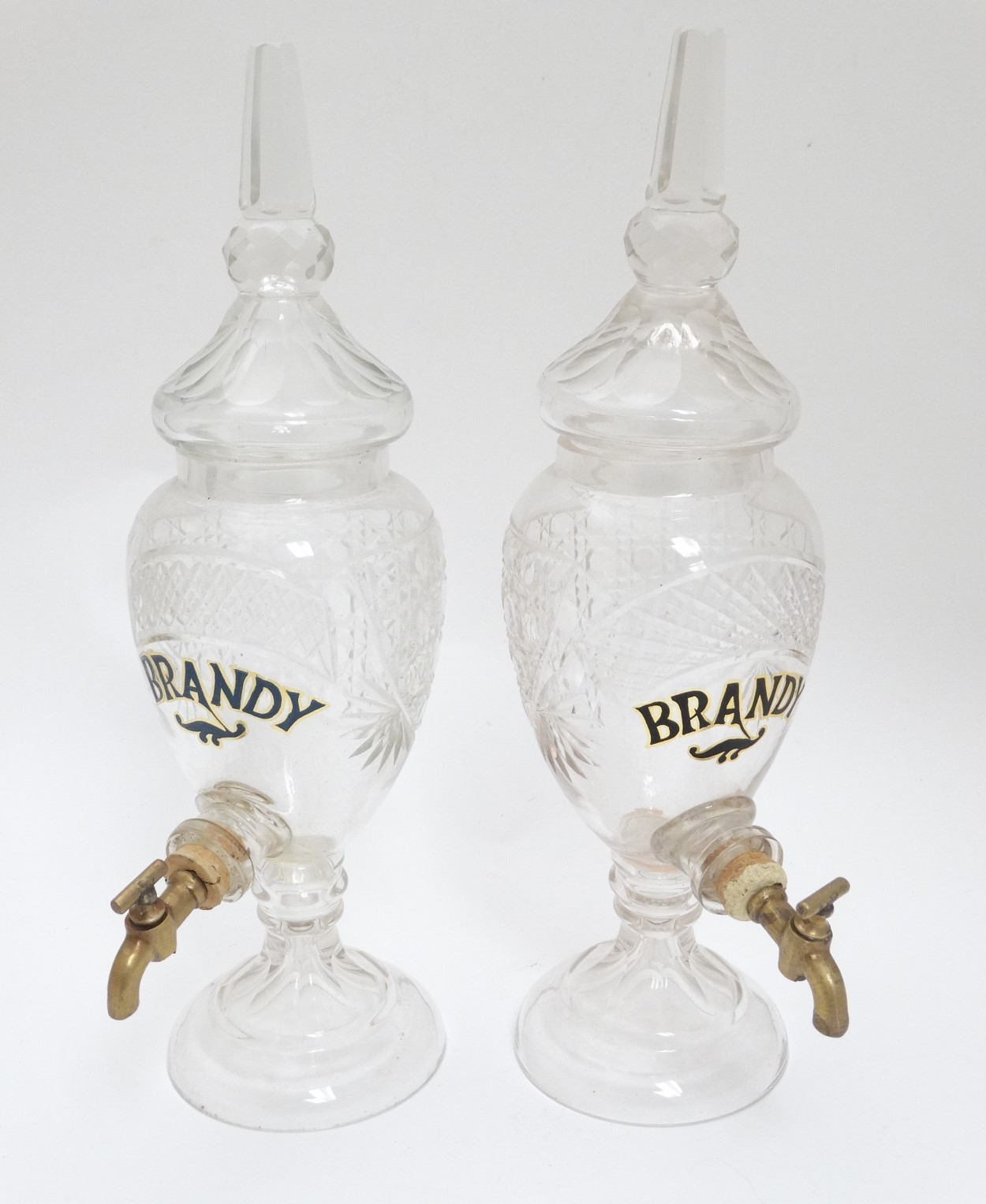 A matched pair of bar top cut glass Brandy dispensers. - Image 4 of 4