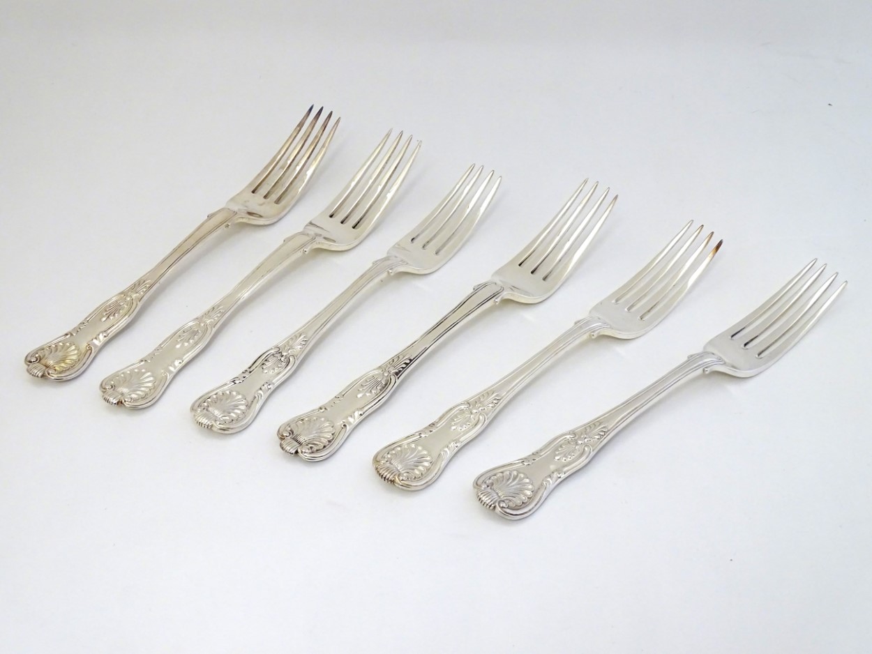 A matched set of 6 kings pattern table forks. hallmarked London 1817 and London 1824. - Image 4 of 5