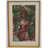 Follower of Paul Gauguin, Coloured woodcut print, Tahitian Girl .