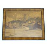 Marquetry panel : a Rowley Style panel depicting Windsor Castle from the River Thames ,