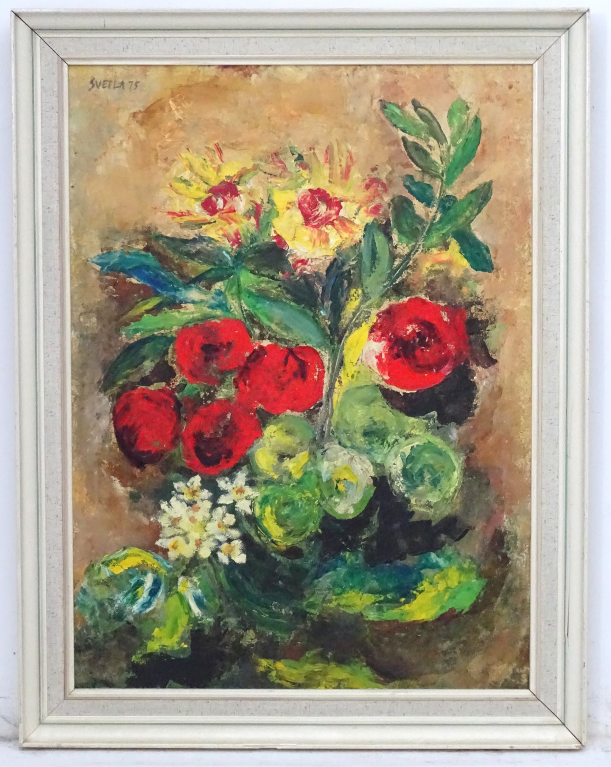 'Svetla 75', Oil on board Still life of flowers , Signed and dated upper left.