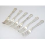 A matched set of 6 kings pattern table forks. hallmarked London 1817 and London 1824.