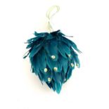 Christmas decoration : A hanging decoration formed from turquoise / teal coloured feather with
