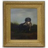 J Havenith 1875 Canine School, Oil on canvas, Black flat coat retriever gundog with hare,