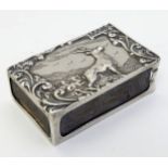 A silver matchbox cover with embossed highland stag decoration hallmarked Birmingham 1908 maker