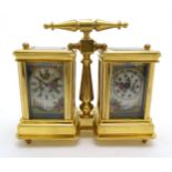 Desk Compendium carriage clock : A 21stC gilded double Servres style porcelain panel carriage clock