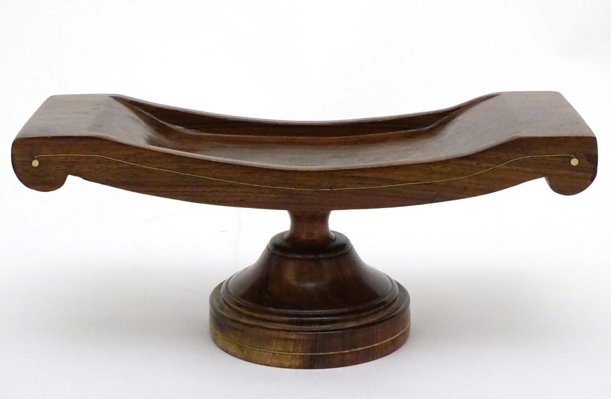 A mahogany pedestal cheese coaster / stand. - Image 7 of 7