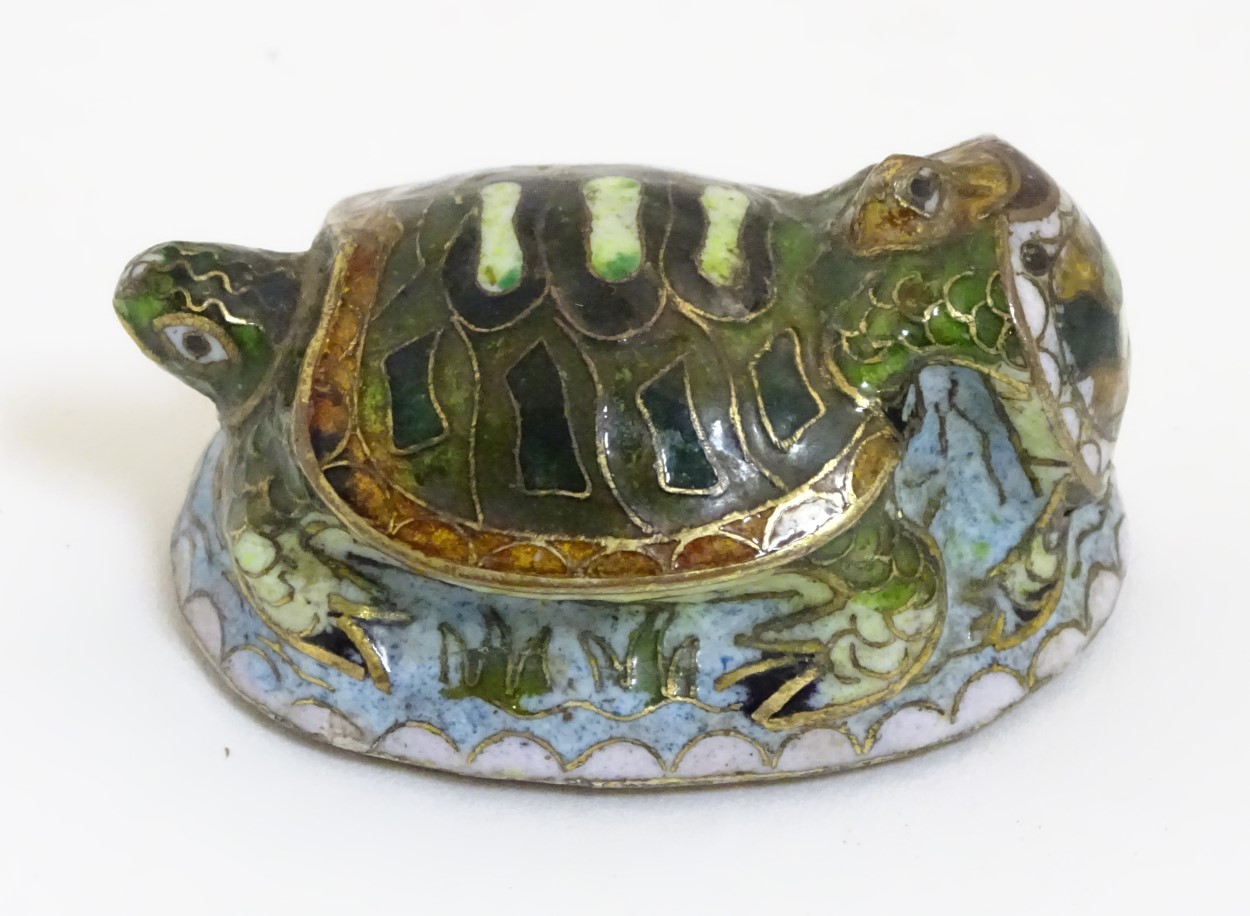 An Oriental cloisonne image of 2 turtles. - Image 4 of 8