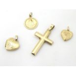 4 9ct gold pendants comprising a crucifix,