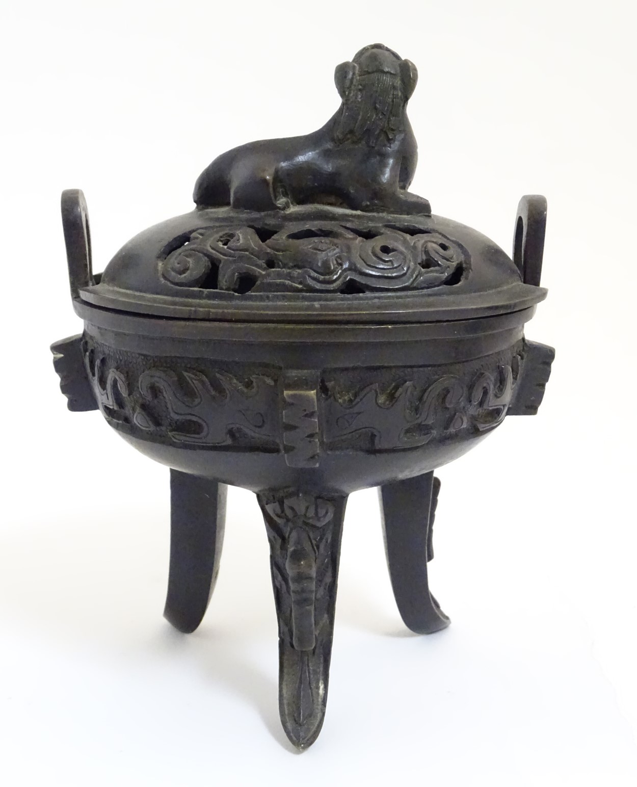 An old bronze Chinese silk iron, with cloisonne decoration to end, 7 1/4" long. - Image 7 of 19