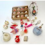 An assortment of vintage mid 20th C, Christmas tree decorations to include glass birds,