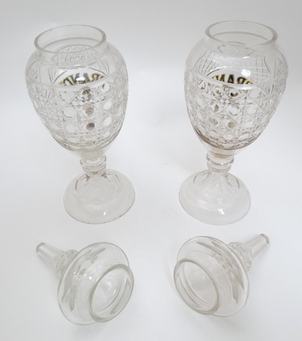 A matched pair of bar top cut glass Brandy dispensers. - Image 2 of 4