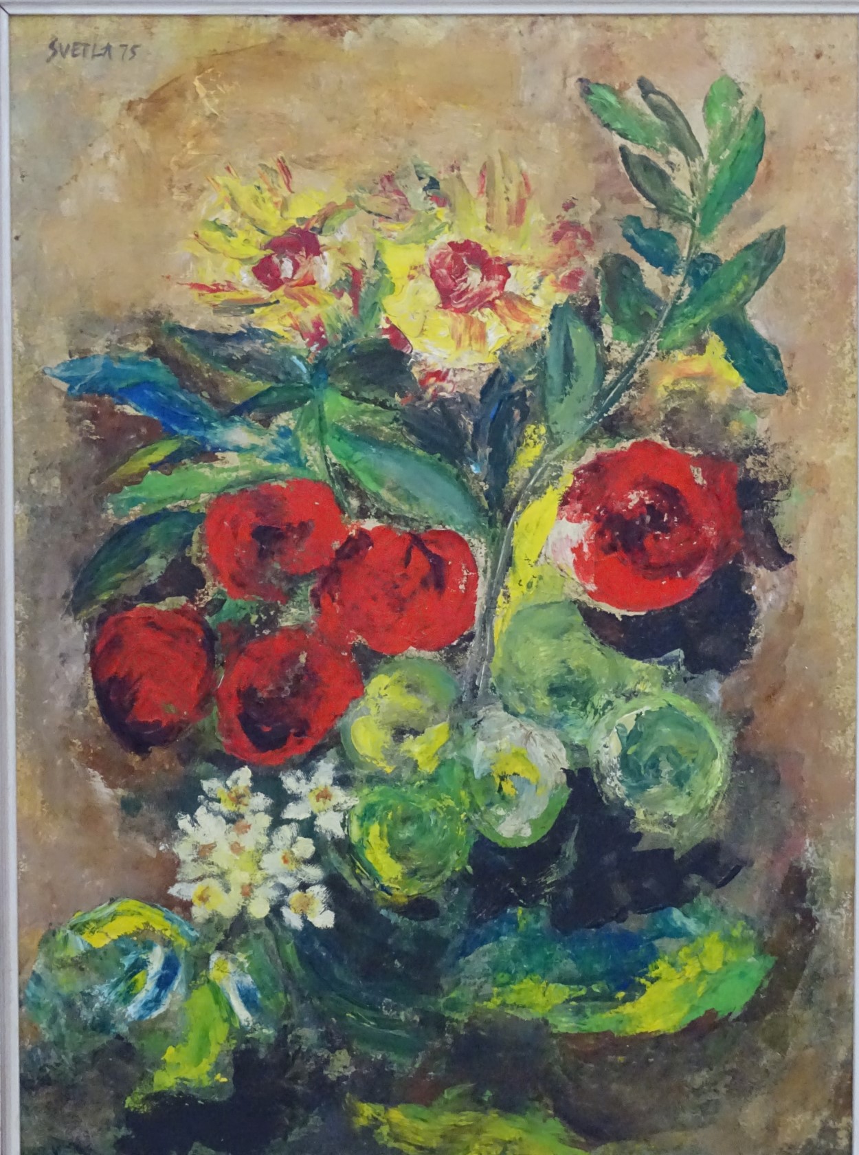 'Svetla 75', Oil on board Still life of flowers , Signed and dated upper left. - Image 3 of 4