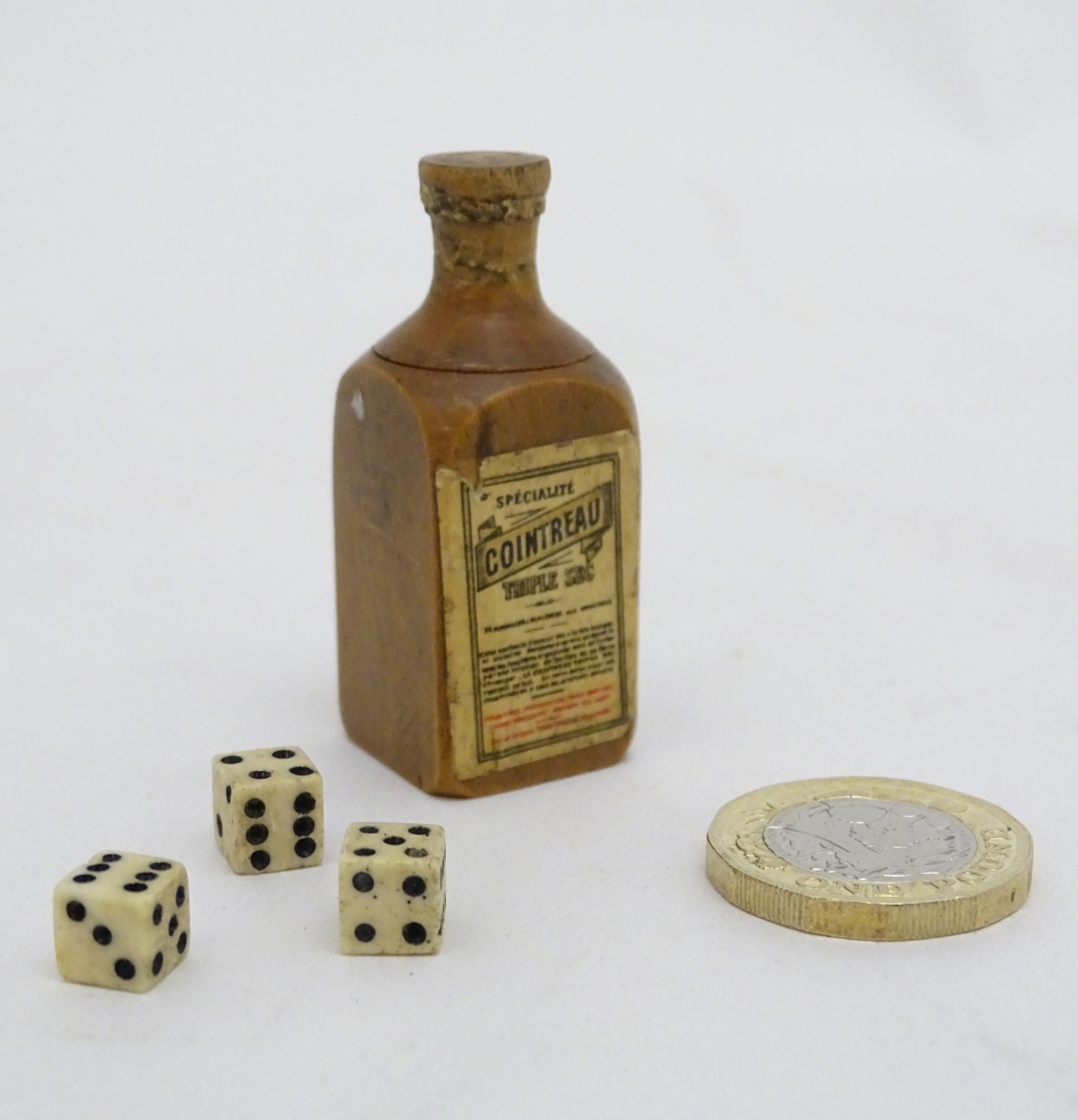 Cointreau Triple Sec - A novelty carved miniature boxwood bottle shaped container unscrewing to - Image 9 of 11