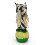 Art Glass : A studio glass model of an eared owl on stand , signed ' M Merrl (?) ' under ,